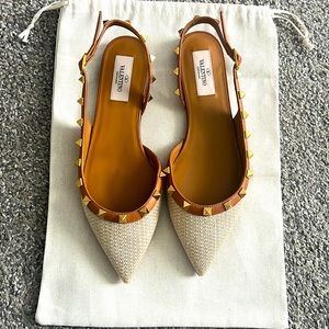 Valentino Weave Studded Flats Slingback Women size 6.5